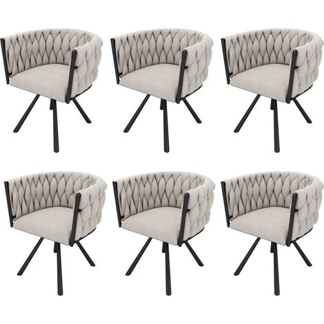 Silla de comedor giratoria de lino beige y negro, juego de 6, con base metálica (1/5)