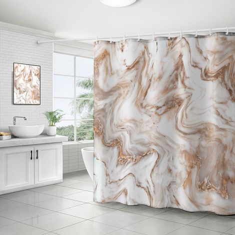 Rideau de douche effet marbre, rideau de douche abstrait gris or blanc, rideau de douche effet marbre irrégulier style art moderne pour la décoration de salle de bain (1/5)