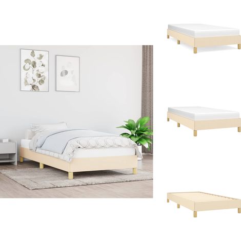 Bettgestell ohne Matratze Creme 80x200 cm Stoff - Bettrahmen - Doppelbett - Lattenrost - Cremefarbenes Bett - Schlafzimmermöbel (1/5)