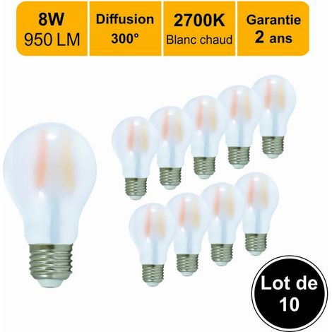 Lot de 10 ampoules LED filament E27 8W (équiv. 80w) 950Lm 2700K - garantie 2 ans (1/5)