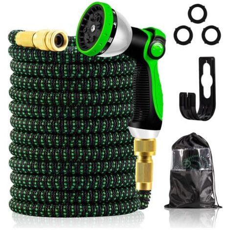 Dehnbarer Gartenschlauch – Verstellbare 1/2"- und 3/4"-Anschlüsse – 9 Sprühmuster – Inklusive Wandhalterung – 15 m