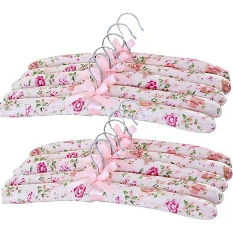 Cintres rembourrés, 10pcs 15 Pouces de Coucher en Satin Floral, cintres rembourrés Non glissants, Pas de Linge de vêtements de Blocs de Chemise (Rouge Rose, Motif aléatoire) (1/5)