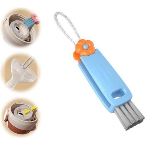 Blue cleaning brush for bottle caps, dimensions: 12.8 x 2.4 x 2 cm, 1 piece, 3-in-1 multifunctional brush for cup caps (1/4)