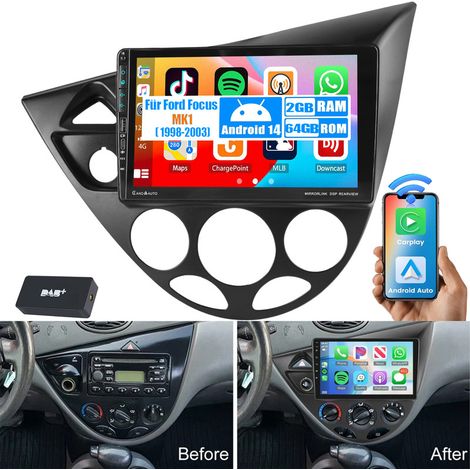DAB+ (en option) pour Ford Focus MK1 1998-2003, autoradio Android 15 compatible Apple CarPlay avec ports USB et Type-C - 2+64G DAB+ (1/5)