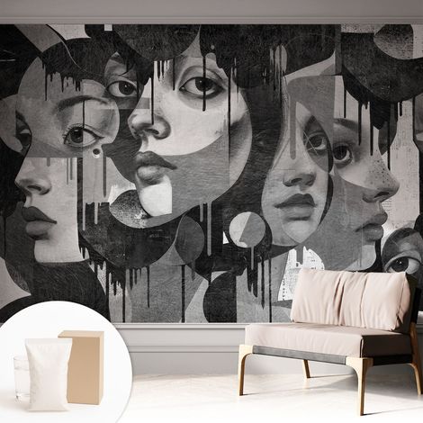 Papier peint intissé décoratif pour chambre et salon Design moderne à poser facilement - Colle incluse gratuite Visages féminins 312x219 cm (1/5)