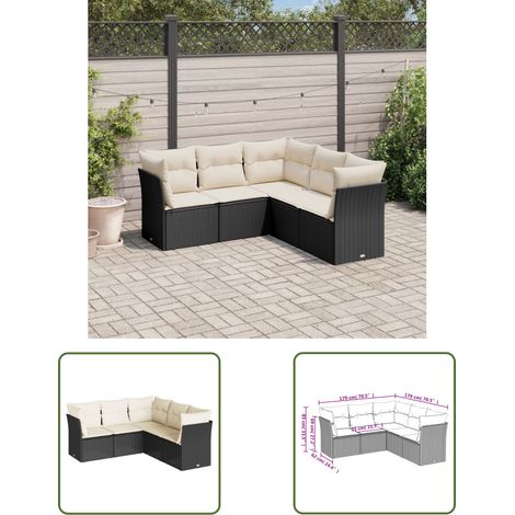 The Living Store Salon de jardin 5 pcs avec coussins noir résine tressée - Ensemble Salon De Jardin - Mobilier Extérieur - Résine Tressée - Rotin Synthétique - Chaise Lounge (1/3)