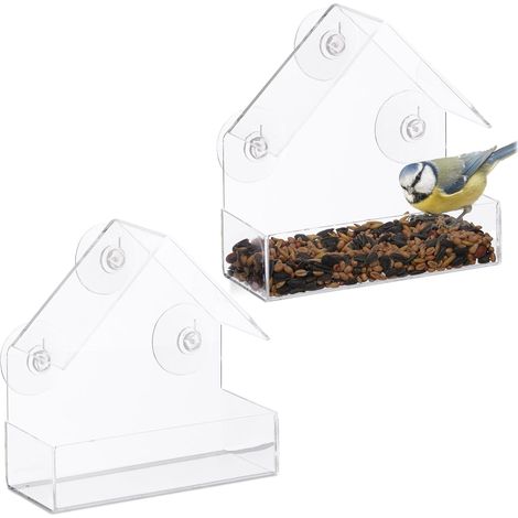 Vogelfutterstation, 2er Set, 3 Saugnäpfe, mit Dach, H x B x T: 15 x 15 x 7 cm, transparent (1/5)