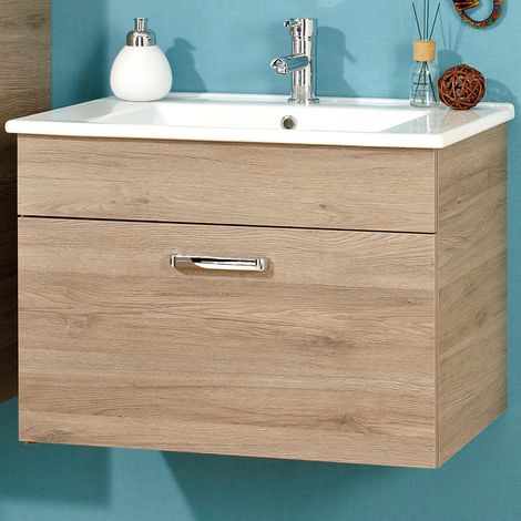 Badezimmer Waschtisch inkl. Waschbecken Keramik OSTENDE-66 in Sanremo Eiche Terra quer Nb. - B/H/T: 75/53/44,5cm (1/4)