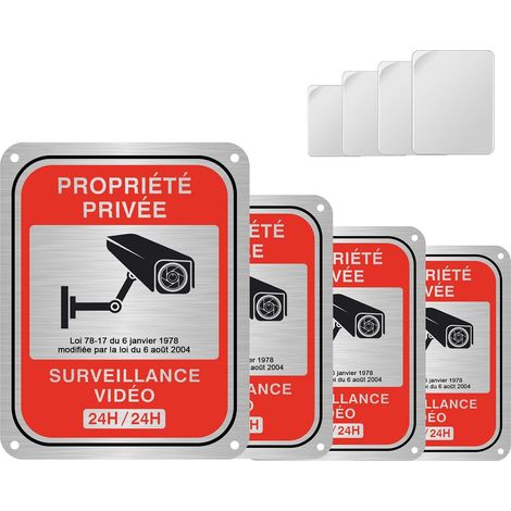 Lot de 4 Panneaux de Signalisation Vidéosurveillance 15x12 cm en Aluminium, Panneau Propriété Privée sous Alarme pour Intérieur et Extérieur (1/5)