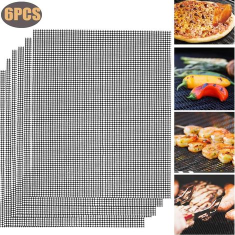 MINKUROW Set Di Tappetini Per Griglia Da 6 Pezzi, Tappetino Per Griglia, Tappetino Da Forno Permanente, Rivestimento Antiaderente, Adatto Per Grigliate All'aperto, Cucina, Ecc. (Nero, 42x36 Cm) (1/5)