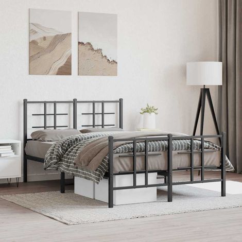 Cadre de lit métal sans matelas avec pied de lit noir 120x190cm (1/5)