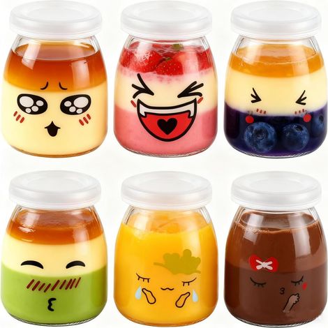 6 Pots Yaourts avec Couvercle, 150 ML/106 GR Pot en Verre Yaourt, petit Pot en Verre avec Couvercle pour Yaourt Maison, Desserts Maison, Puddings, Compotes (1/5)