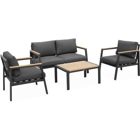sweeek - Gartenlounge-Set aus Aluminium und Polywood, 4-Sitzer Anthrazit / Dunkelgrau (1/5)