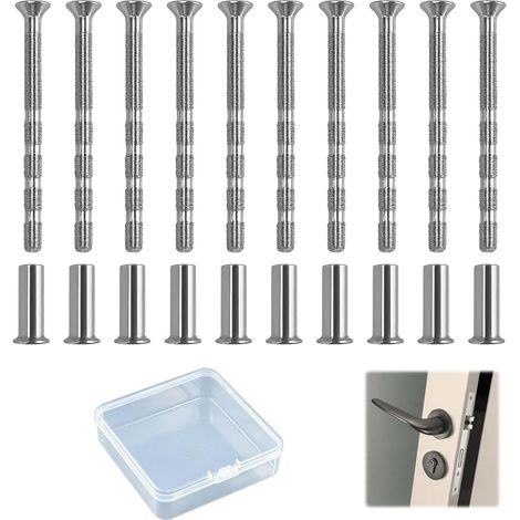 Vis pour Poignée de Porte M4 M3, Lot de 10 Boulons et Manchons de Raccordement Universels en Acier Nickelé, Vis à Douille Réglables pour Fixation de Poignées, Serrures, Tiroirs et Armoires (1/5)