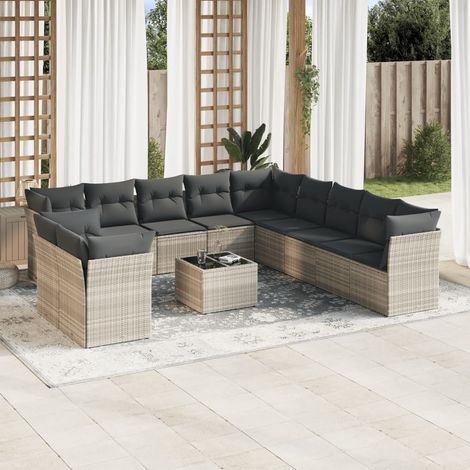 vidaXL Set Divano Giardino 12 pz con Cuscini Grigio Chiaro Polyrattan (1/3)