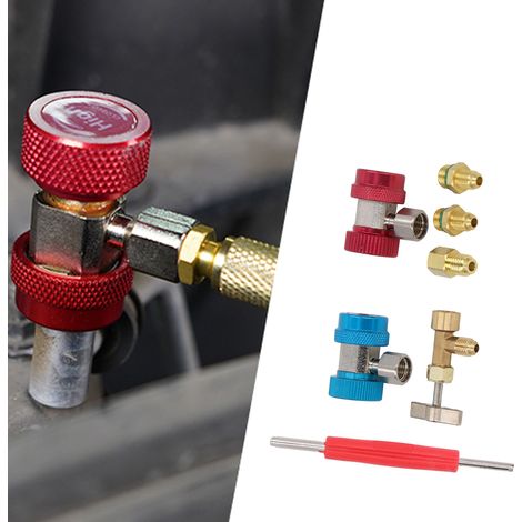 Kit adaptateur R134a pour climatisation : robinet de réservoir R134a + raccord rapide R134a + adaptateur de réservoir de carburant + outil d'extraction d'obus de valve pour systèmes de climatisation (1/5)