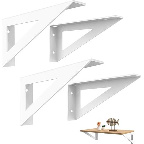 White 20cm Wall Shelf Brackets, Floating Shelf Brackets, Decorative Shelf Brackets, Metal Shelf Brackets for Shelves (1/5)