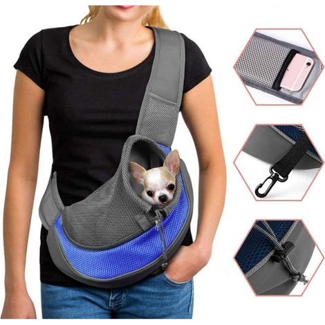 Sac de Transport Chien Sac à Bandoulière pour Chat Chiot Réglable Sac de Voyage pour Petits Animaux Sac à Main Chien avec Pochette en Filet Respirant Sacoche Chien Portable pour Marché Extérieur (1/5)