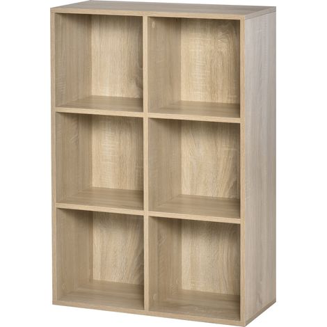 Bibliothèque en bois à 3 niveaux, 65,5x30x97,5 cm en chêne avec 6 cubes de rangement, chambre, bureau pour salon (1/4)