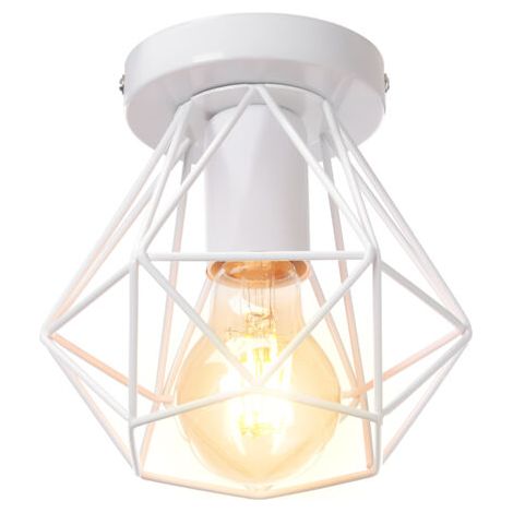 royaluxe- Plafonnier Rétro Lampe De Plafond D'Intérieur Vintage Blanc Luminaire Plafonnier Cage En Fer Métallique , Pour Cuisine, Café, Bureau, Salle À Manger
