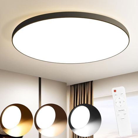 GBLY Plafonnier LED Dimmable, ultra plat 28mm, platine LED 30W intégrée, Moderne Plafonnier Led avec Télécommande,IP44 Imperméable,pour Cuisine, Couloir, Escalier, Chambre, Entrée , noir