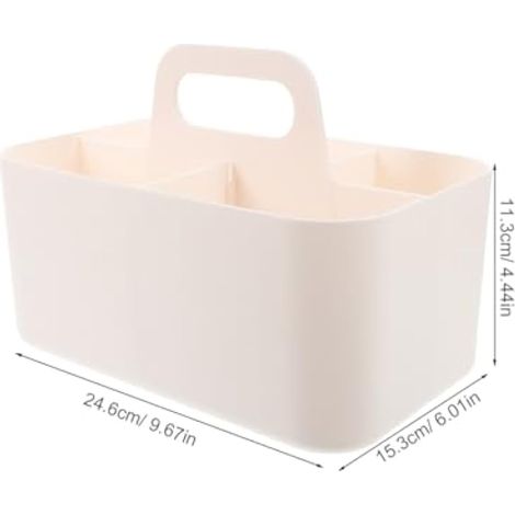 Organiseur de bureau multifonction avec poignée - Panier portable en plastique pour fournitures de bureau, maquillage et papeterie - Panier de rangement polyvalent divisé pour la maison
