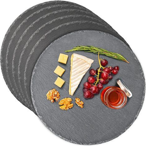 Set aus 6 runden Schalen aus Naturschiefer, 30 cm Durchmesser, perfekt zum Servieren und Dekorieren. (1/5)