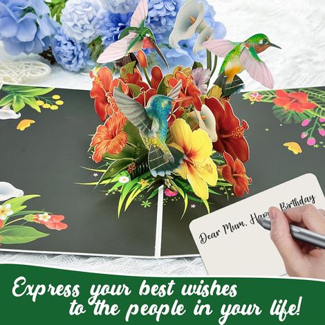 3D-Geburtstagskarte mit Phalaenopsis-Orchidee, Jubiläumskarte, Hochzeitskarte, Dankeskarte zum Ruhestand, 3D-Karte mit Vogel und Blume, 15 x 20 cm