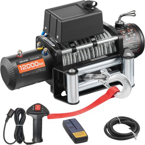 Treuil Électrique 12 V Treuil Charge 5400 kg avec Câble Acier 9,1 mm x 26 m Télécommande sans Fil et Filaire pour Remorquage de SUV, Jeeps, Remorques, Bateaux, Véhicules Tout-terrain, Camions (1/5)