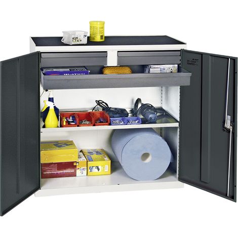 Stumpf Gabinete de herramientas y materiales Serie 3000 gris claro / gris antracita + 2 cajones 100 mm + 1 cajón 100 mm continuo + 1 estante extraíble - 3007371