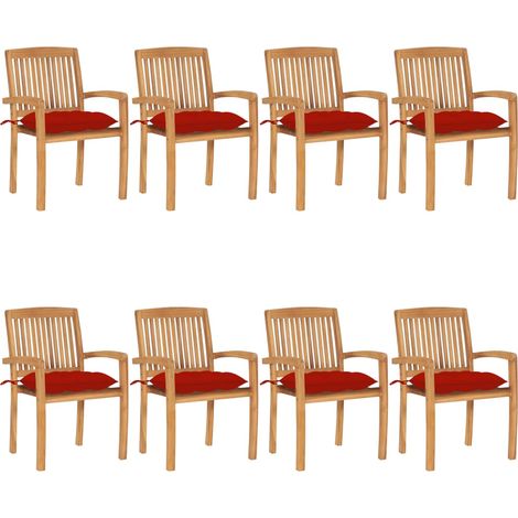 Lot de 8 Chaises de jardin empilables avec coussins - Chaise d'extérieur pour terrasse/jardin Teck solide BV328190 - BonneVie (1/5)