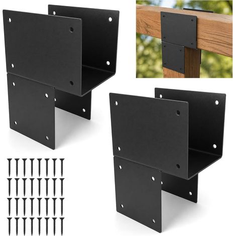 2PCS Équerres de solive noires 6"x6" (act. 5,5"x5,5")  Connecteur ancrage solive montage acier support pergola équerre coin, Connecteur poutre attache toit