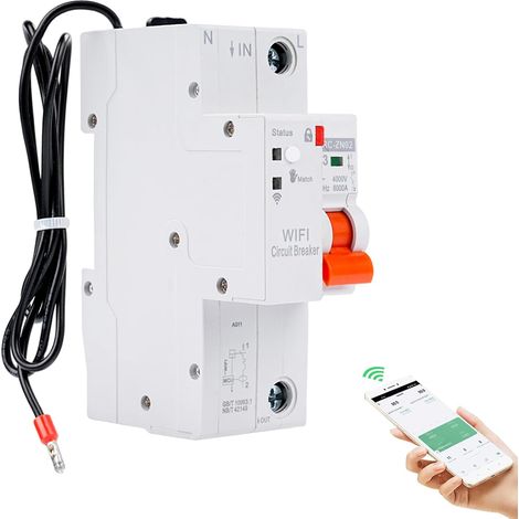 Disjoncteur différentiel wifi 63A Interrupteur wifi Compteur électrique protection contre les sous-tensions surcharges protection contre le réenclenchement tuya APP commande à distance 1P. (1/5)
