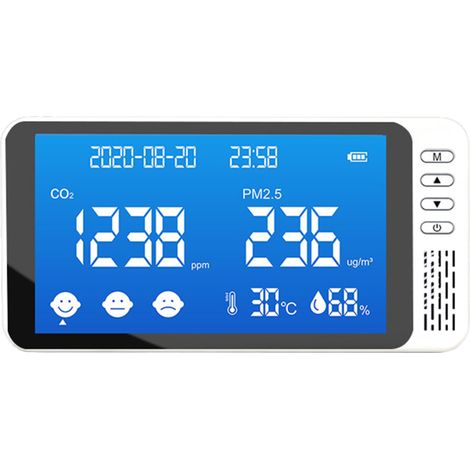 Détecteur CO2 PM2.5 Moniteur Qualité Air Intérieur Capteur NDIR Précision ±50 ppm Thermomètre Hygromètre Alarme Sonore (1/5)