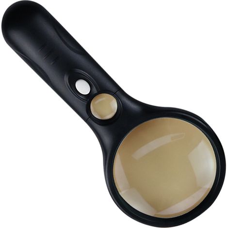 Loupe de poche portable avec 3 LED, grossissement 3x/45x, idéale pour les enfants, l'éducation et la lecture des personnes âgées. Noire. (1/4)