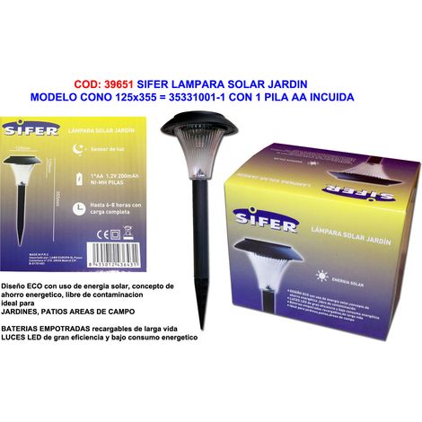 Sifer Baliza Lámpara Solar Jardín 125x125x355 con 2 Pilas AA