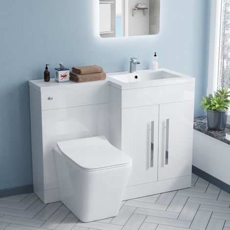 Aric RH 1100mm Vanity Basin Unit, WC Unit & Elora Back To Wall Toilet White (1/5)