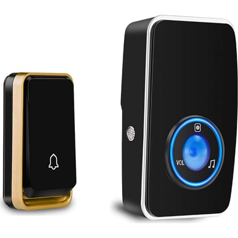 Sonnette sans fil étanche AURTEC, sans pile, avec 1 récepteur LED à brancher et 1 émetteur auto-alimenté. (1/5)