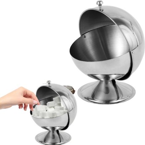 Zuccheriera sferica in acciaio inox, coperchio arrotolabile con cerniera, barattolo per spezie rotondo, barattolo per spezie da cucina, 10,513,516 cm, per piani cucina, case (1/5)