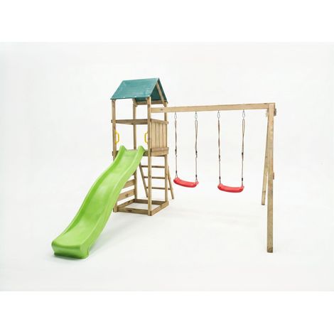 Aire de Jeux Extérieure pour Enfants –2 balançoires toboggan Tour Structure de Jeux pour Jardin–Usage Privé –Conforme EN 71 (1/5)