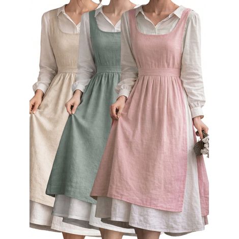 1 tablier style artistique rétro français minimaliste pour fleuristes, baristas, cuisines domestiques, camping, pique-niques, cafés, toutes occasions — Rose (1/4)