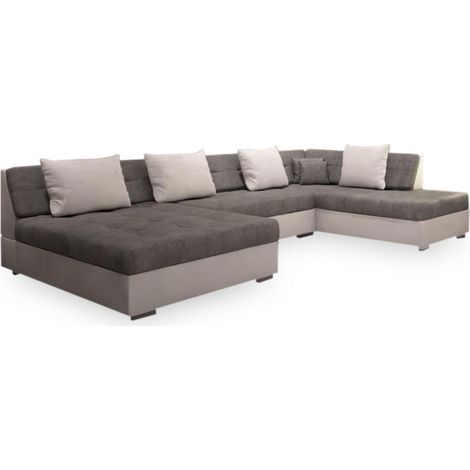 Tendencio – Canapé d'angle panoramique convertible en U – Tissu 100% polyester – Longueur 318 cm – 2 méridiennes – Angle droit – Fabrication européenne