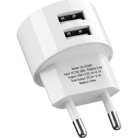Double Prise USB-A 5V 2,1A Charge Rapide Adaptateur Secteur USB pour Prises et Tambours de Câbles Design Compact et Plat Bloc USBA pour Smartphones Tablettes et Appareils Espaces Restreints (1/5)