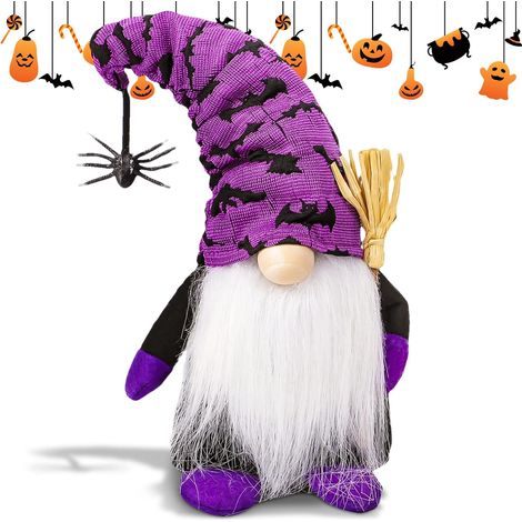 Décorations d Halloween poupée gnome, gnome décoration d Halloween poupée sans visage araignée violette, jardin, vacances d automne (1/4)