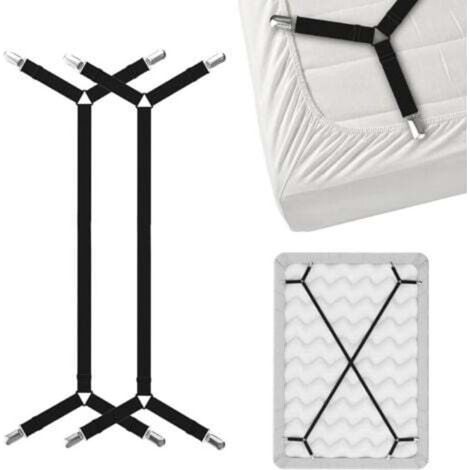 [JAMAIS UTILISÉ] Sangles de support de drap de lit Criss-Cross - Noir 2pcs Draps Reste Bretelles Maintiennent Drap-Housse ou Plat en Place - pour Twin Queen King Supports de Matelas Clips Élastiques P (1/4)