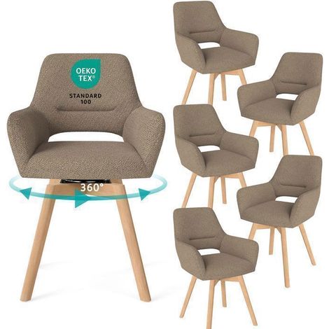 WAFTING Lot de 6 Chaise Salle à Manger Pivotante à 360°, Chaises de réception en Chenille et Bois Massif, Marron (1/5)
