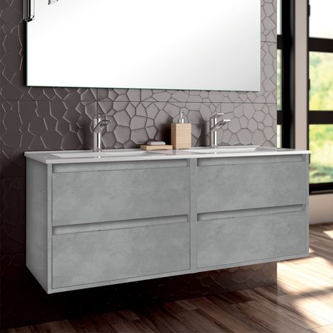 Meuble de salle de bain 120cm double vasque - 4 tiroirs - sans miroir - IRIS (1/4)