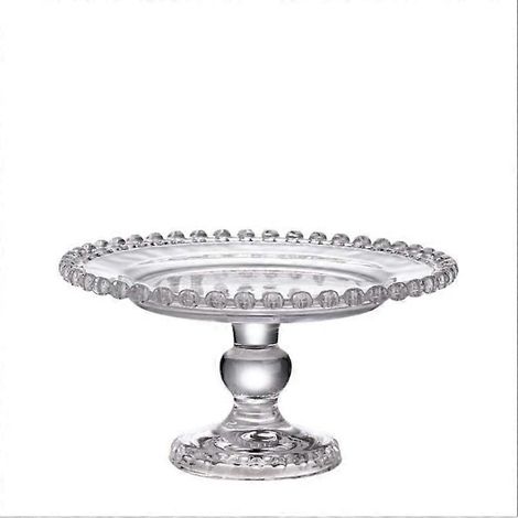 Présentoir à gâteaux et tartes en verre blanc, sur pied, hauteur 10,2 cm, diamètre inférieur 8,5 cm, profondeur 19,5 cm. (1/5)