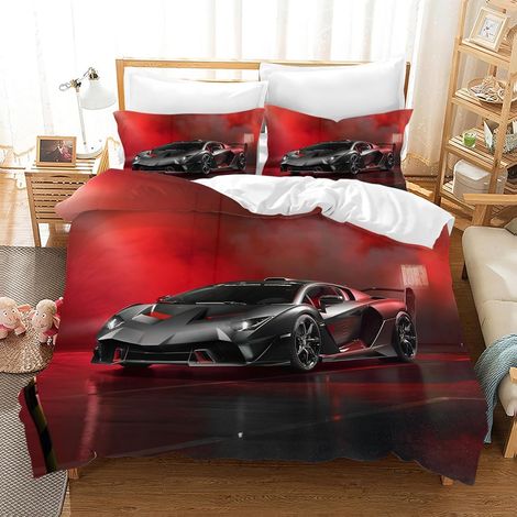 Housse de Couette Voiture de Course 135×200 cm,Parure de Lit Voiture de Sport avec 2 Taies d'oreiller Microfibre pour Enfants Jeunes(Voiture de Course 2,135x200cm (1/5)