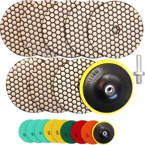 Disque de Polissage Diamant - 8PCS (50x3/100x2/200/400/800) 125MM avec Support Plastique + Adaptateur M14 pour Granit Pierre Marbre Sol Kit de Polissage pour Perceuse Meuleuse Polisseuse (1/5)